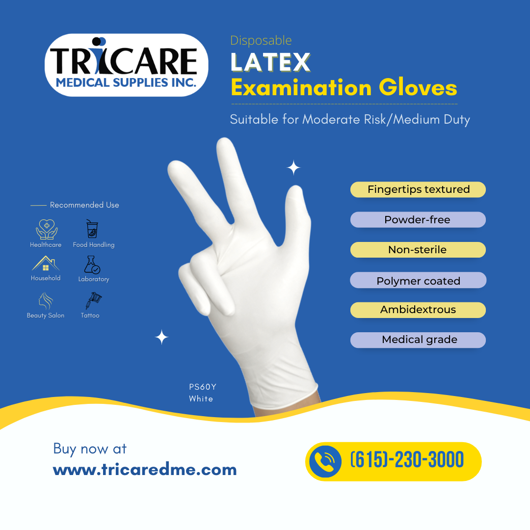 Shop Disposable White Latex Examination gloves from Tricare Medical Supplies nearby Gallatin, Nashville, Tennessee in US