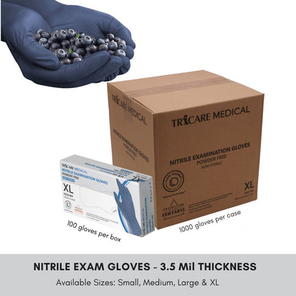TRICARE MEDICAL Nitrile Exam Gloves, Low Derma, 3.5 Mil, Berry Blue, Case of 1000