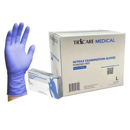 TRICARE MEDICAL Nitrile Exam Gloves, Chemo Drug Tested, 4.3 Mil, Deep Blue, Case of 1000
