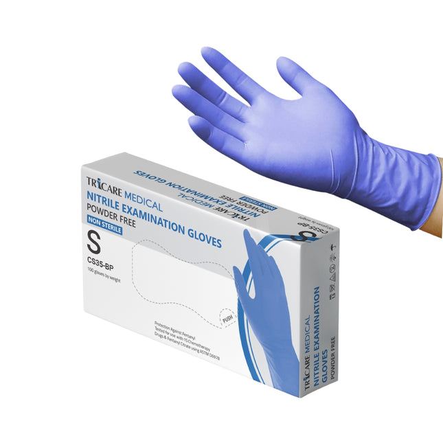 TRICARE MEDICAL Nitrile Exam Gloves, Chemo Drug Tested, 4.3 Mil, Deep Blue, Box of 100