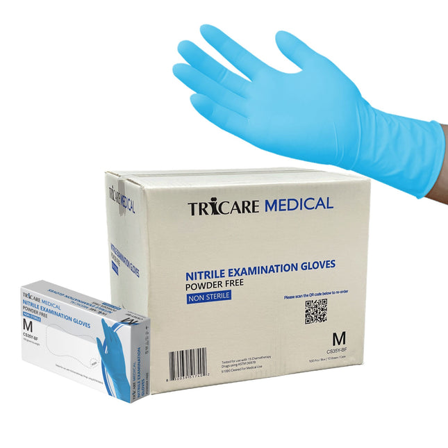 TRICARE MEDICAL Nitrile Exam Gloves, Chemo Drug Tested, 4.3 Mil, Blue, Case of 1000