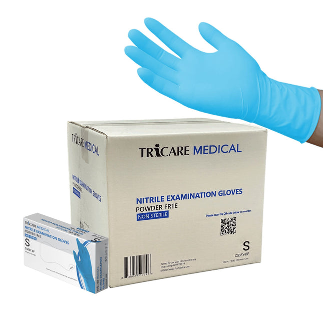 TRICARE MEDICAL Nitrile Exam Gloves, Chemo Drug Tested, 4.3 Mil, Blue, Case of 1000