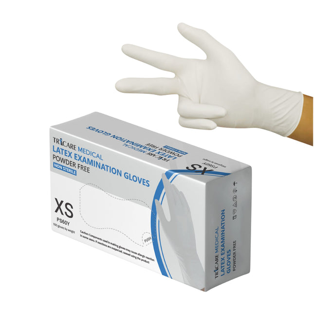 TRICARE MEDICAL Latex Exam Gloves, Powder-free, 5.5 Mil, White, Box of 100