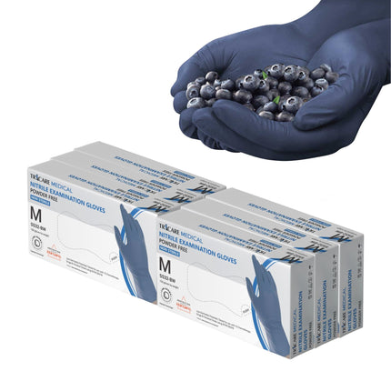 TRICARE MEDICAL Nitrile Exam Gloves, Low Derma, 3.5 Mil, Berry Blue, Box of 100