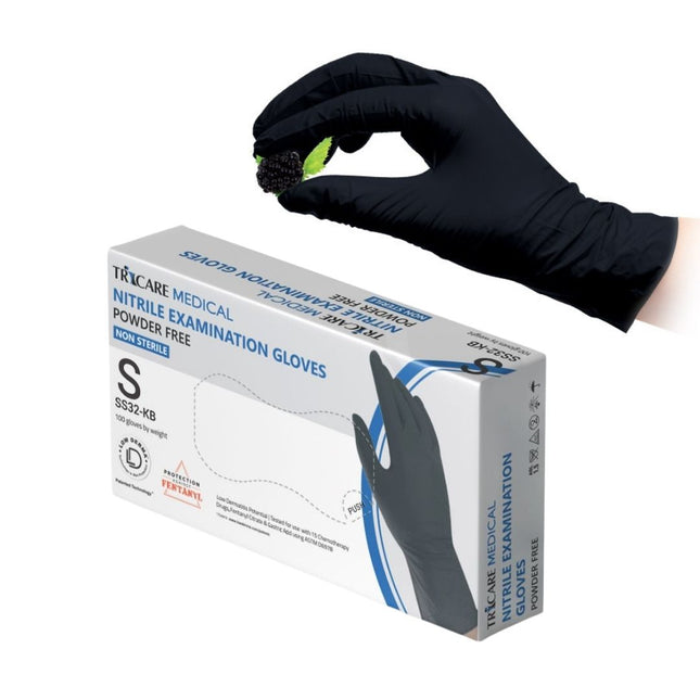TRICARE MEDICAL Nitrile Exam Gloves, Low Derma, 3.5 Mil, Berry Black, Box of 100