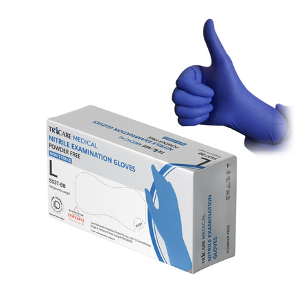 TRICARE MEDICAL Nitrile Exam Gloves, Low Derma, 4.7 Mil, Blue, Box of 100