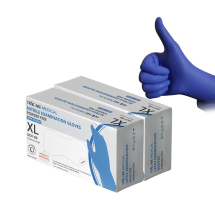 TRICARE MEDICAL Nitrile Exam Gloves, Low Derma, 4.7 Mil, Blue, Box of 100
