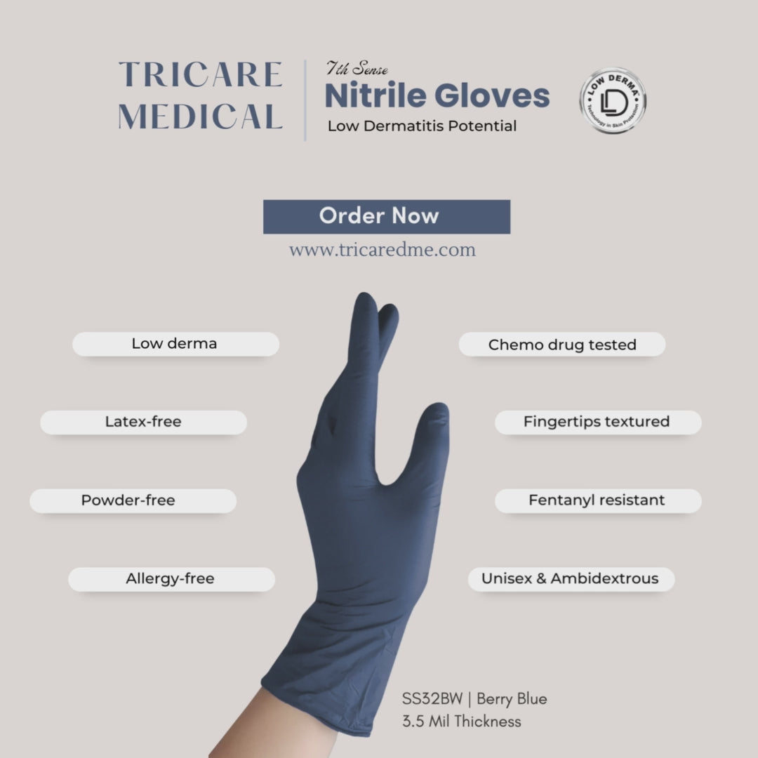 TRICARE MEDICAL Nitrile Exam Gloves, 3.5 Mil, Berry Blue, Box of
