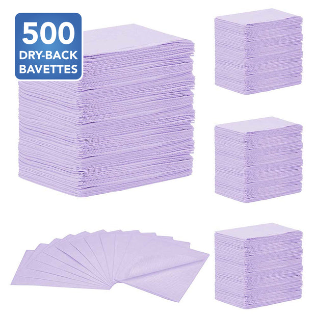 Shop disposable medical dental bibs online in US- Available in bundle or case of 500 bavettes - Lavender color