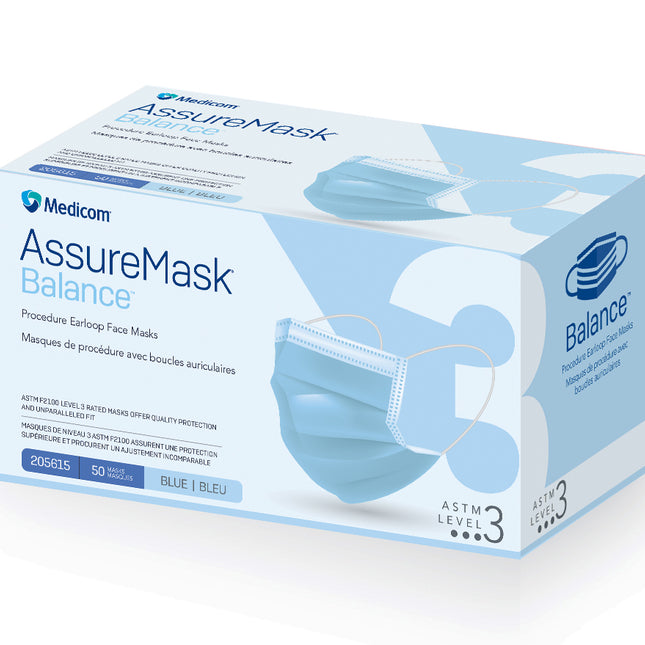 AssureMask Balance Procedure Earloop Face Masks | ASTM Level 3 Protection - Pack of 50
