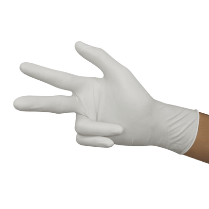 white medical latex examination gloves