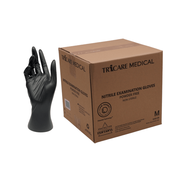 Low Derma Nitrile Exam Gloves -Chemo Drug Tested, Fentanyl Resistant, 3.5 Mil, Berry Black-Case of 1000 - Tricare Medical Supplies