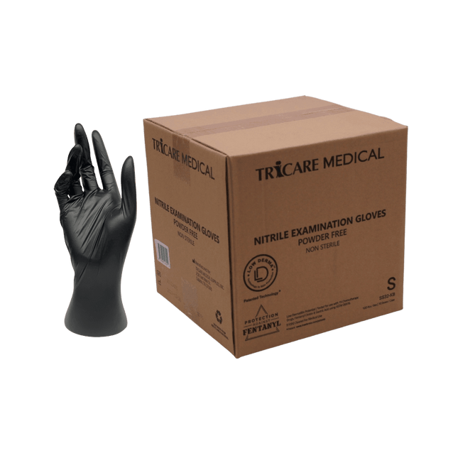 Low Derma Nitrile Exam Gloves -Chemo Drug Tested, Fentanyl Resistant, 3.5 Mil, Berry Black-Case of 1000 - Tricare Medical Supplies