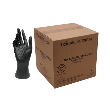 Low Derma Nitrile Exam Gloves -Chemo Drug Tested, Fentanyl Resistant, 3.5 Mil, Berry Black-Case of 1000 - Tricare Medical Supplies