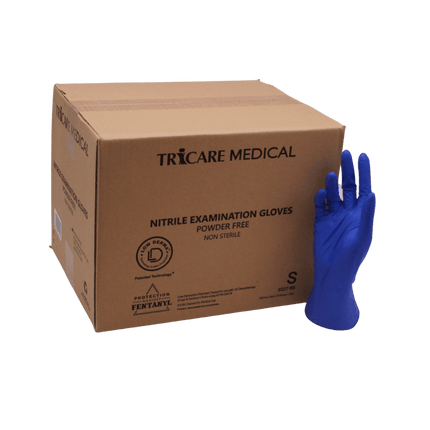 Low Derma Nitrile Exam Gloves - Chemo Drug Tested, Fentanyl Resistant, 4.7 mil - Case of 1000 (Deep Blue) - Tricare Medical Supplies